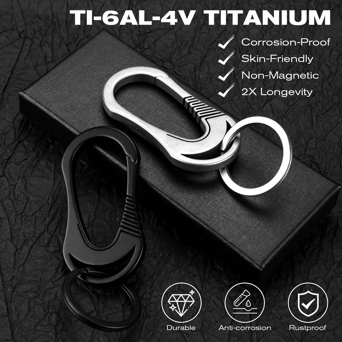 KEEPO LINK Titanium Keychain Carabiner Clip for Keys, EDC Carabiner Keychain Key Ring for Men & Women, OLM01 (Gunmetal Grey)