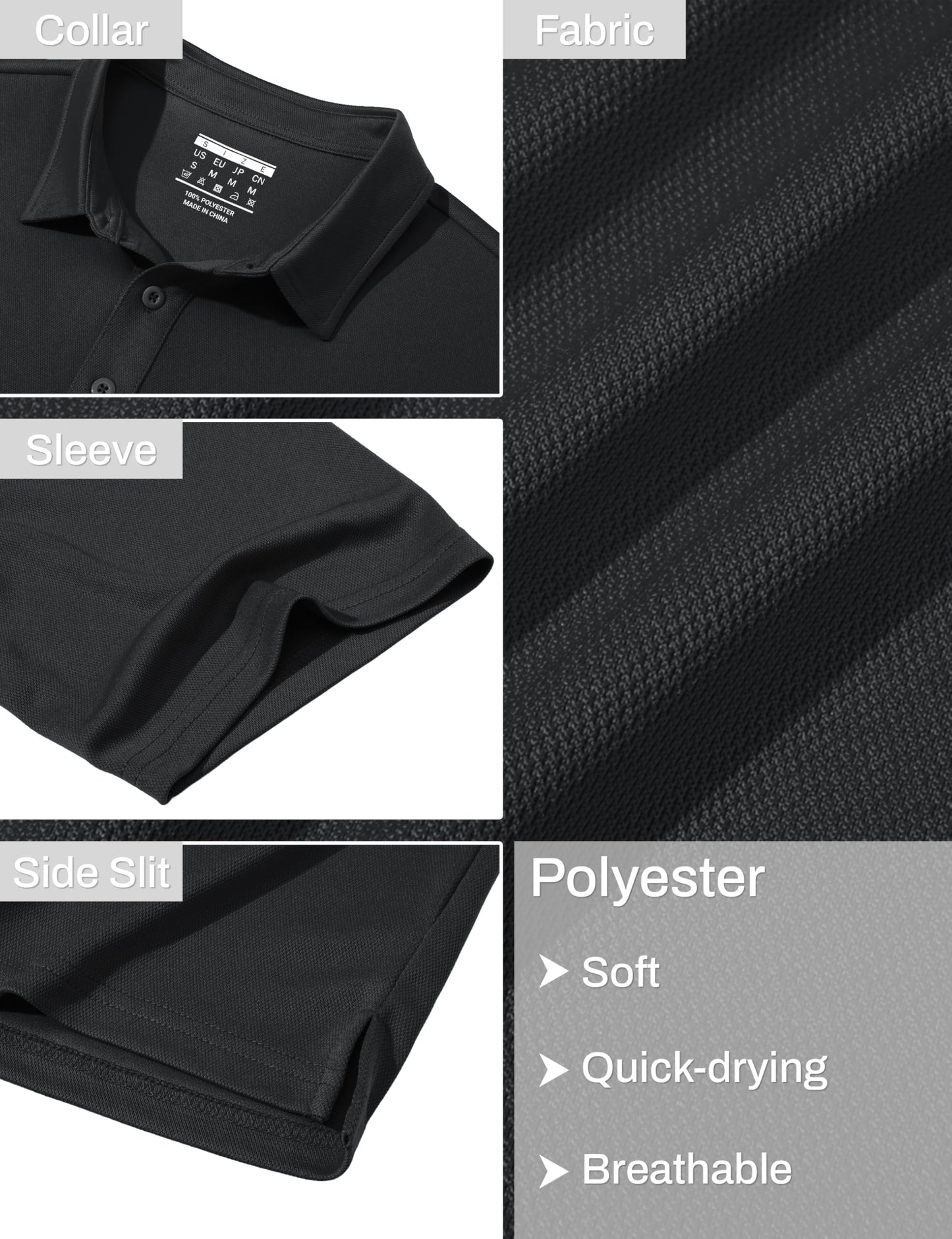 MAGCOMSEN Polo Shirts for Men Short Sleeve Collared Golf Shirt with Pocket Moisture Wicking Quick Dry Performance Black Polos