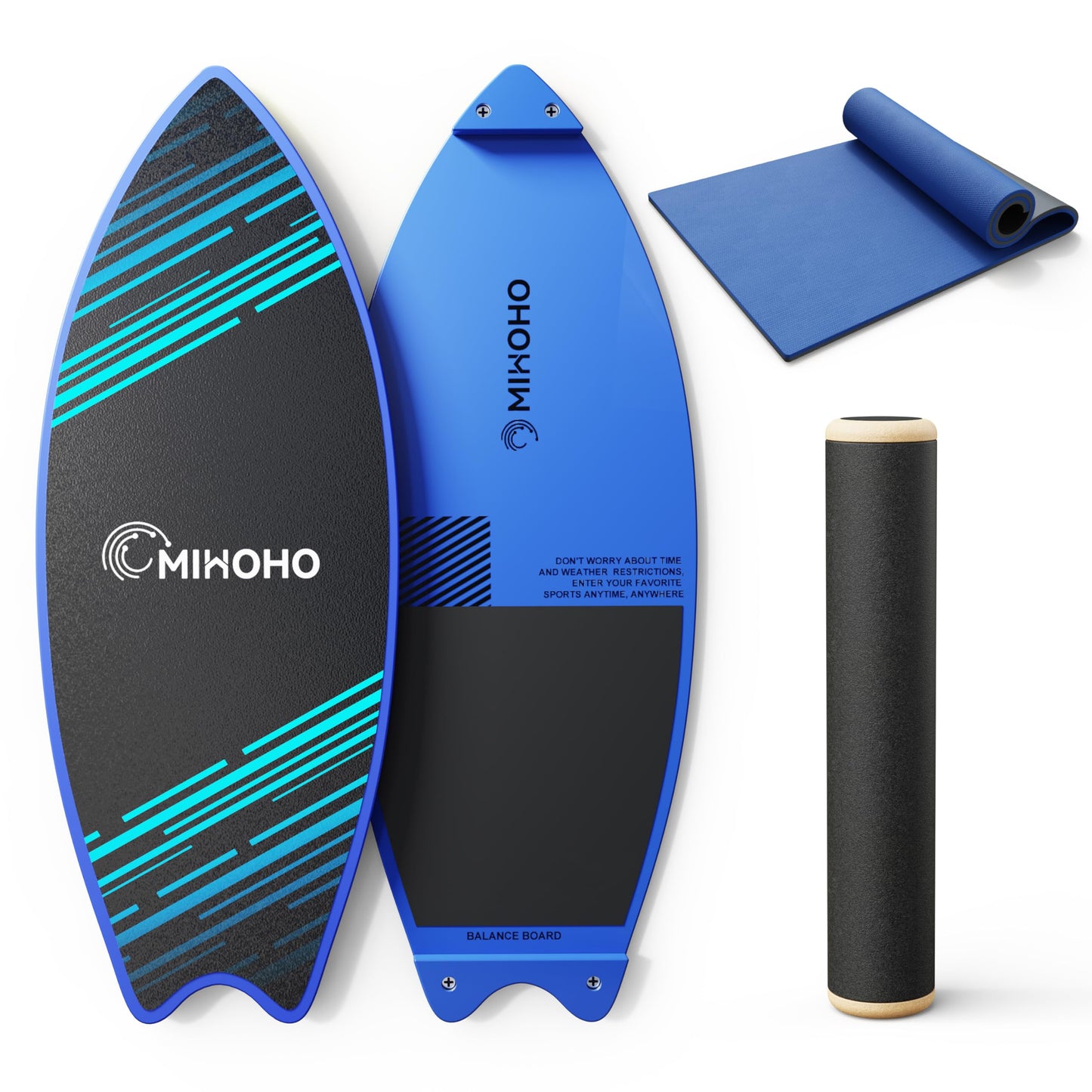 Balance Board Sports with Mat, Exercise Balancing Stability Trainer for Improve Balance, Core Balance Trainer for Fitness, Rehab, Surf (Blue)