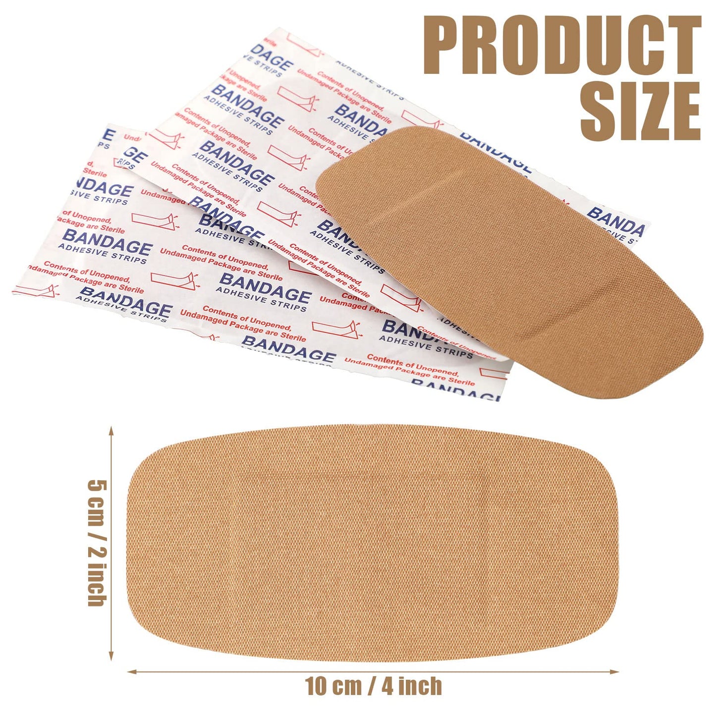 Sinmoe 100 Pcs Large Big Flexible Adhesive Bandages Wound Care Latex Free Fabric PE Bandages for Care and Protect Wounds, 2 x 4 Inch(Brown)
