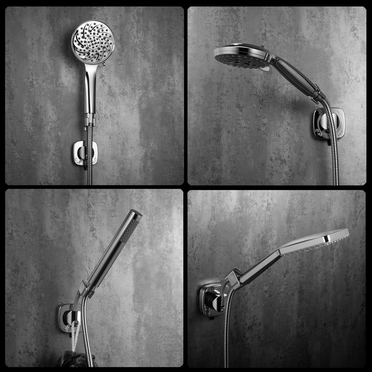 Suction Cup Handheld Shower Head Holder - Reusable - 360 Swivel Adjustable - Wall Mount Shower Wand Holder - ( Chrome Finish)