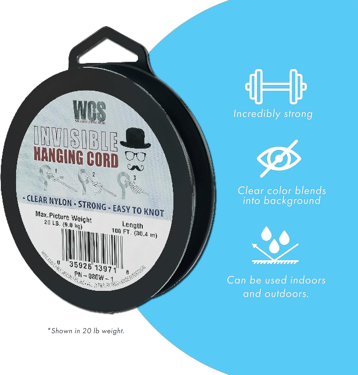 Skiennix Invisible Hanging Cord - Heavy Duty Clear Nylon String Supports 20 lb - 100 ft for Frames & Décor