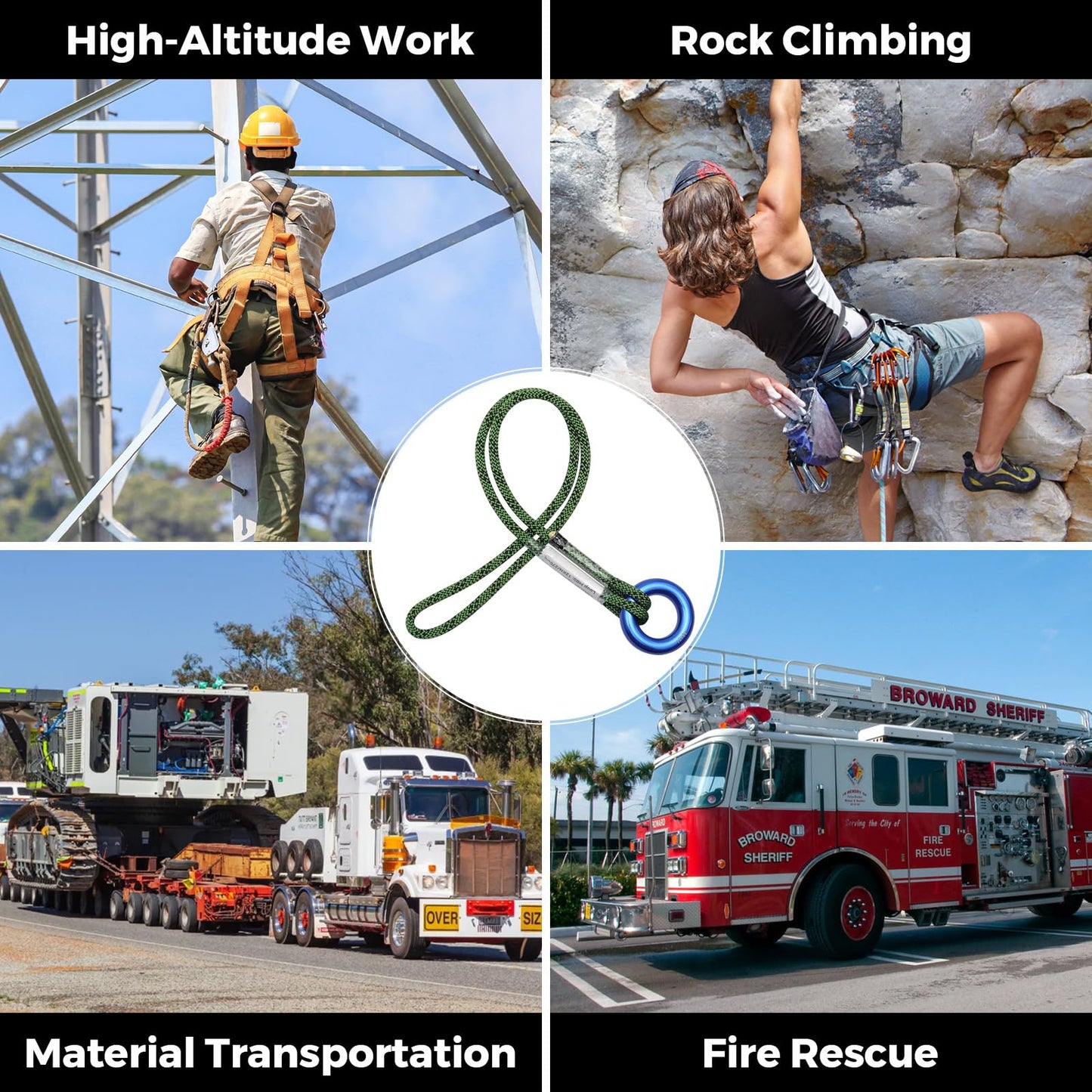 6mm Aramid Pre-Sewn 19in Prusik Loop with Rings Arborist Climbing Rescue Outdoor Cord