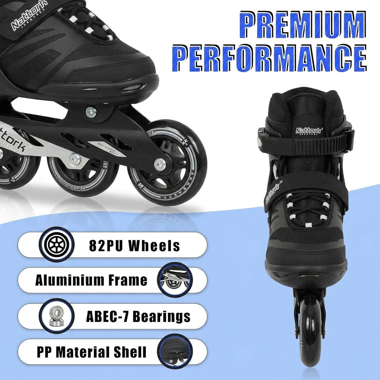 Nattork Inline Skates for Adults - Fitness Blades with Aluminum Frame & Breathable Mesh | Smooth PU Wheels