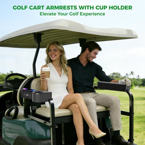 10L0L All-in-One Golf Cart Armrest with Cup Holder, No-Drill Installation for Yamaha Club Car EZGO, ABS Material, Built-in Phone Holder & Golf Tee Holder & Golf Ball Storage - (Fits 1"-1.25" Tube)