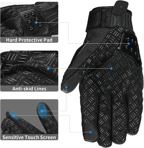 ILM Motorcycle Racing Gloves - Alloy Steel Touchscreen Design for Enhanced Grip | Black Size M