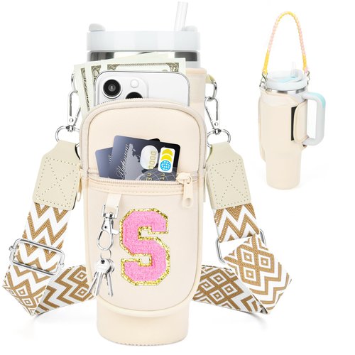 LOKASS Water Bottle Holder for Stanley Cup 40oz, Stanley Cup Accessories A-Z Personalized Water Bottle Carrier Bag with Strap, Personalized Gifts for Women/Girls/Stanley Cup Fans