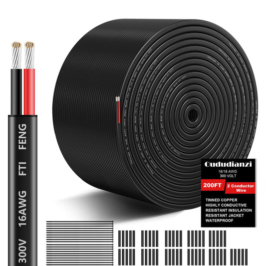 16 Gauge 2 Conductor Electrical Wire, 16 AWG Stranded PVC Cord, 12V Low Voltage/Oxygen-Free Tinned Copper/Flexible 16/2 Wire for Automotive Marine LED Strips Lamps (200FT/ 60.9M)