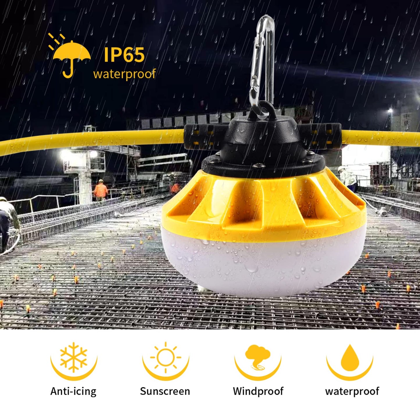 100FT Construction LED String Lights, Industrial Grade Best for Construction Sites, Renovation,Patio, Mine cave, Outdoor, and Other Outdoor Lighting Solutions Use, with Hook (100FT -10 Lights)