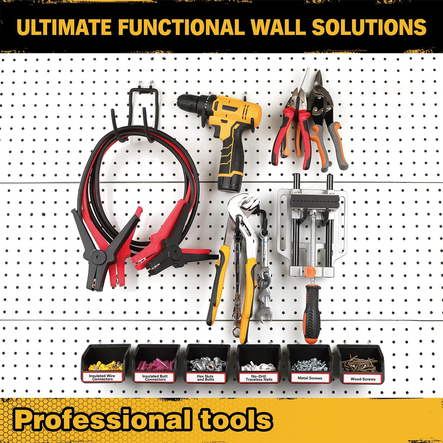 ELEAD 17PCS Pegboard Hooks with Peg-Board Bins Accessories: Heavy Duty Pegboard Drill Holder, Pegboard Accessories Organizer for Organizing Various Tools in Garage Home Craft Room