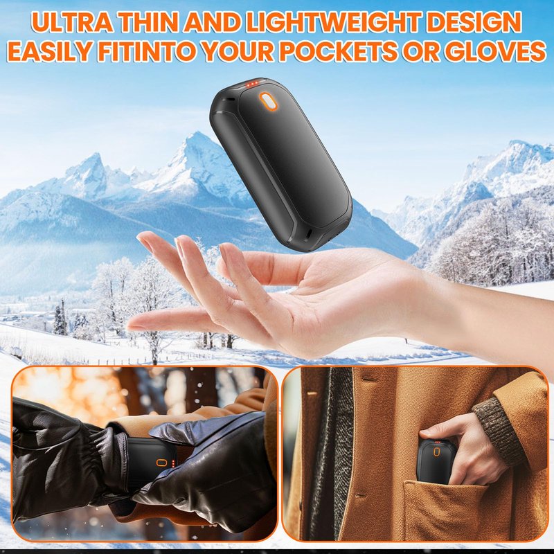 2 Pack Hand Warmers Rechargeable, 2025 New Portable Magnetic Electric with 12hrs Warmth, Double-Sided Heating Pocket Size for Outdoors, Camping - Black