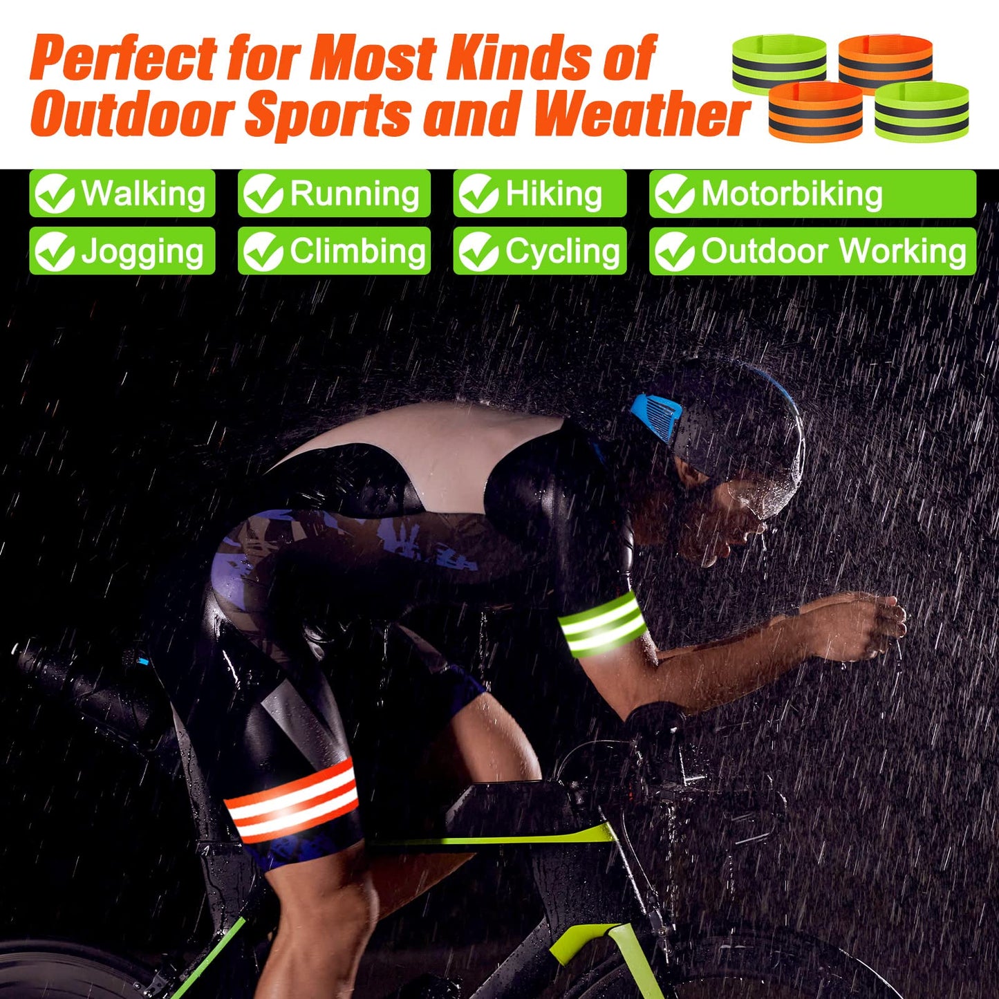 Zubebe 48 Pieces Reflective Bands Reflector Bands for Wrist, Arm, Ankle, Leg, High Visibility Reflective Gear Safety Reflector Tape Straps for Night Walking, Cycling and Running (Green and Orange)