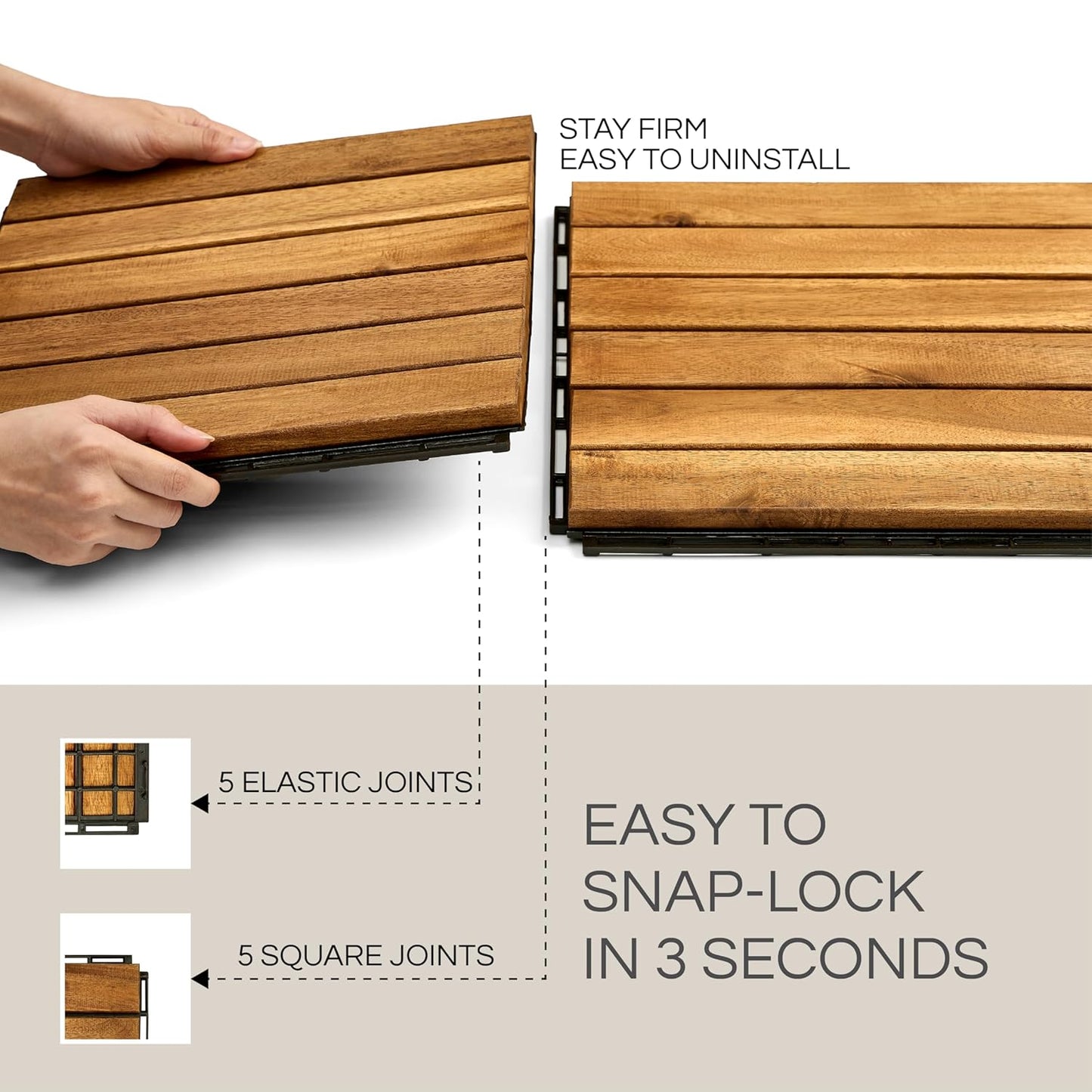 Outdoor Waterproof Acacia Wood Deck Tiles - 10 Pcs Patio Flooring for All Weather Use