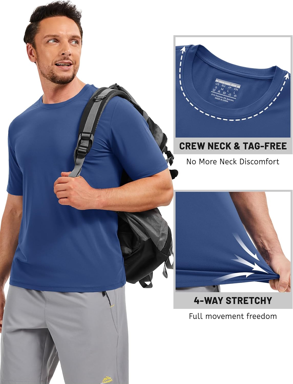 TACVASEN Men's Quick-Dry Athletic T-Shirt - Short Sleeve Gym Tee with Sun Protection