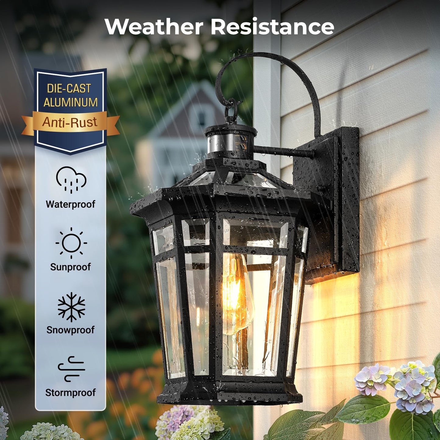 VIANIS Motion Sensor Outdoor Light fixtures Wall Mount, Large Anti-Rust Aluminum Outdoor Lantern, Black Waterproof Outside Wall Sconce for House, Modern Dusk to Dawn Exterior Lighting for Garage