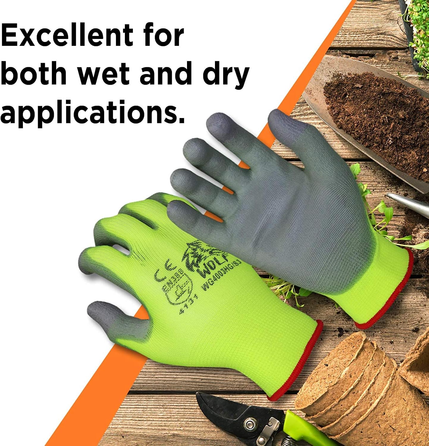 WOLF Work Gloves - Polyurethane Palm Coated Nylon for Construction & Gardening | Durable & Comfortable