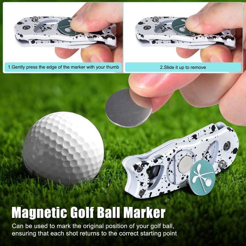 SYNATANA Golf Divot Repair Tool, 3 in 1 Compact Ball Marker Divot Tool, Foldable Golf Divot Tool for Repair & Maintain Green, Golf Essential, Ideal Gift for Golf Enthusiasts White, 1 Pack