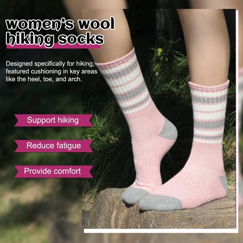Juedverty Merino Wool Socks For Women Hiking Winter Boot Thermal Warm Thick Cushion Cozy Work Crew Socks 5 Pairs