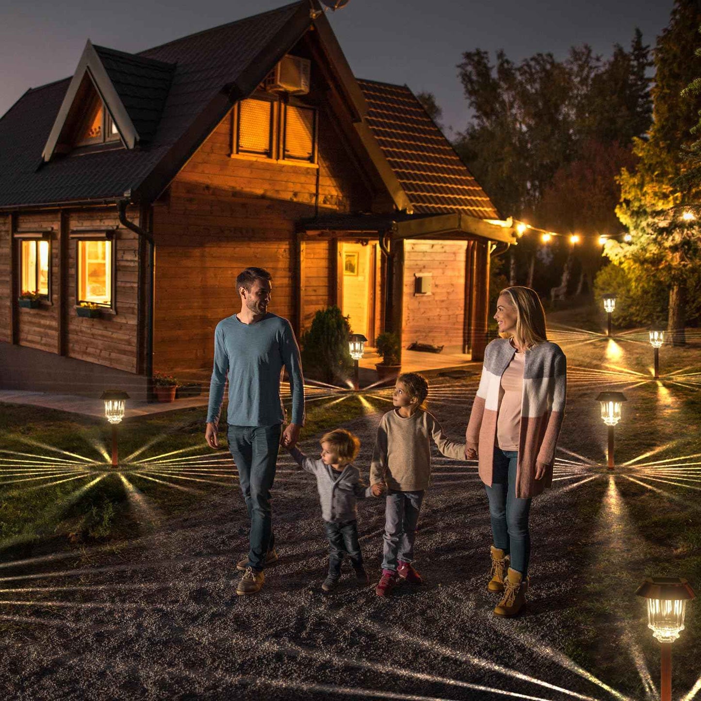 XMCOSY+ Solar Lights Outside Waterproof - 4 Pack Auto On/Off 10-40 LM Dimmable Outdoor Solar Lights for Yard Garden Pathway Driveway Walkway (Warm White)