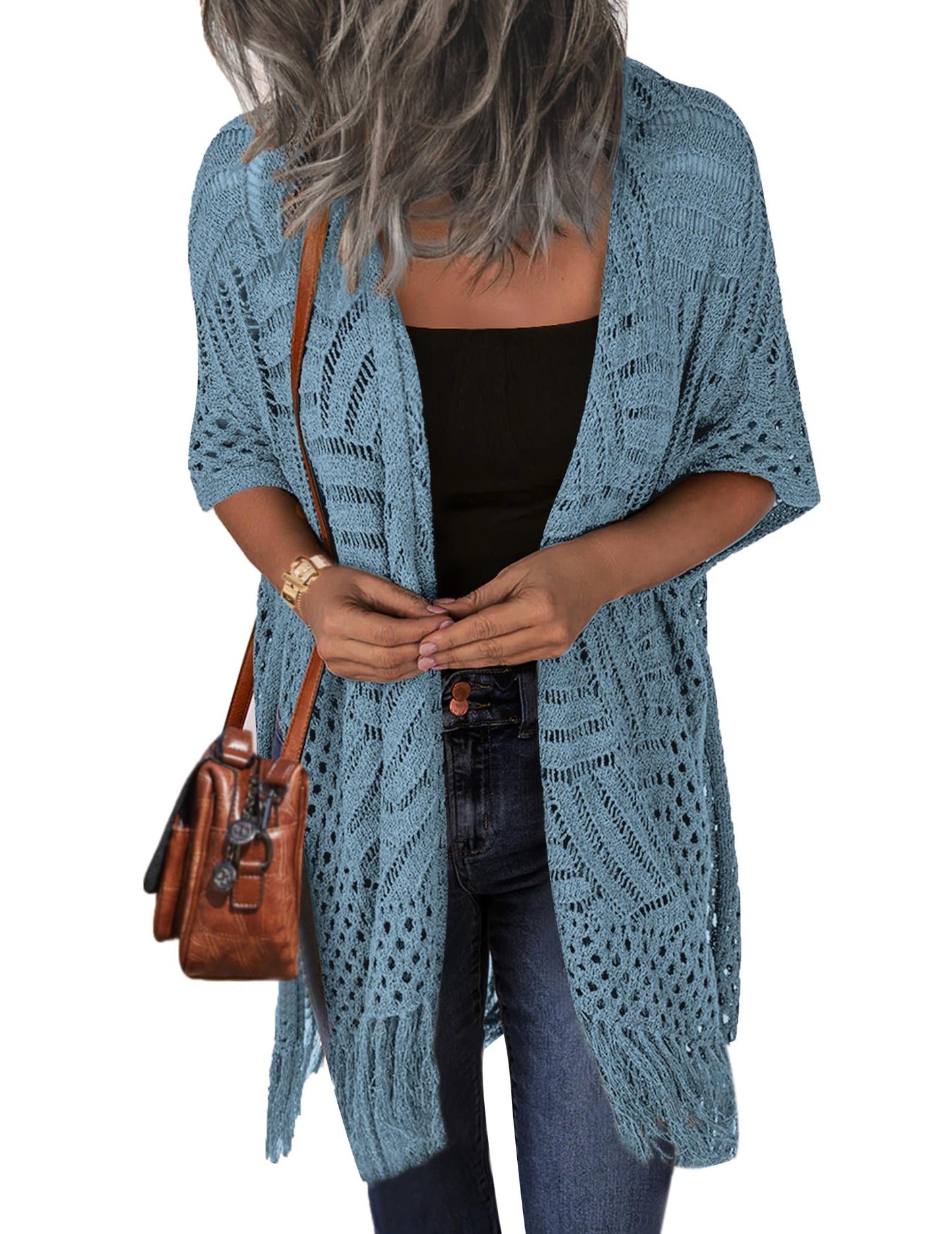 HOTOUCH Womens Lightweight Crochet Cardigan Summer Kimono Cardigan Sweaters