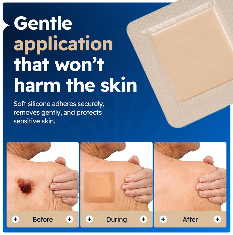 Silicone Foam Dressing 4x4 with Border Adhesive - 4mm Extra Thick Wound Dressing First Aid Bandage for Wound Care - 12 Pack