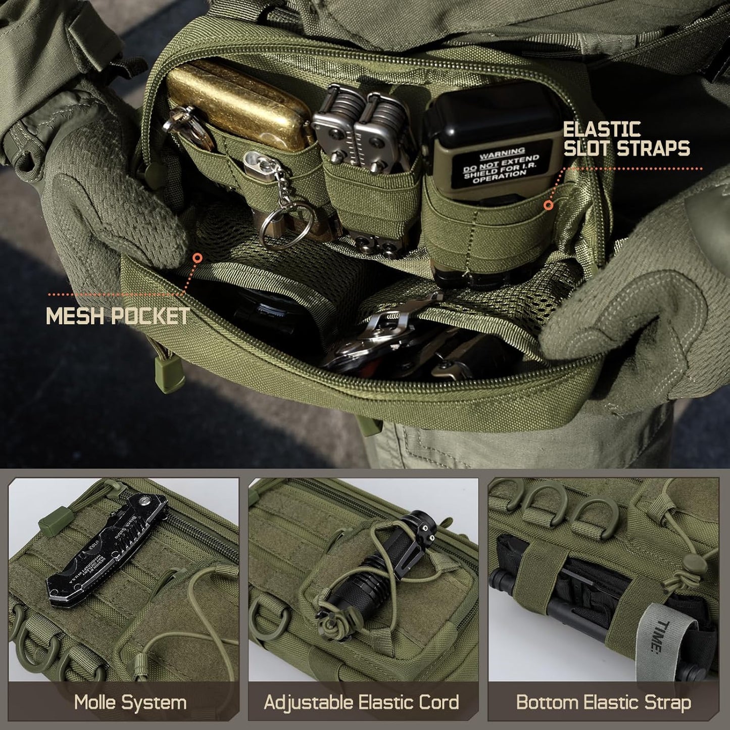 Molle Tactical Admin Pouch - EDC Tool Organizer with US Flag Patch | Versatile Waist Bag & Phone Holder
