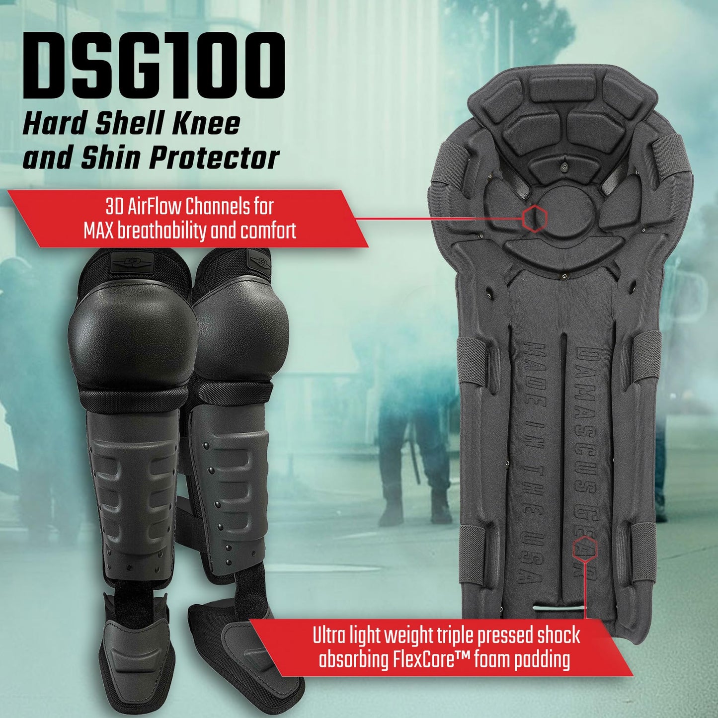 Damascus Gear: US Made D-Flex Knee & Shin Guards - Shock Absorbing, Maximum Protection, Adjustable (X-Large)