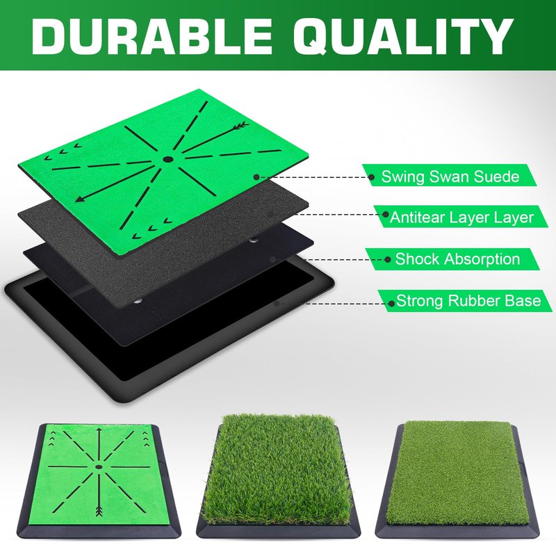 Treeroot 3 Pack Premium Golf Hitting Mat, Replaceable Golf Practice Mats, Golf Swing Mat for Swing Path Feedback Detection, Non-Slip Heavy-Duty Rubber Base, for Indoor/Outdoor Batting Training