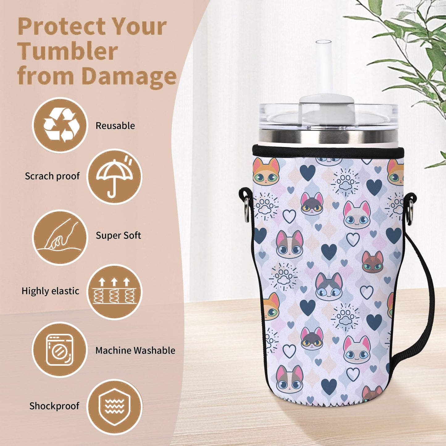 AUPET Water Bottle Holder Carrier Bag fit for 30/20 /14 oz Stanley Flowstate IceFlow Yeti Tumbler ,Cup Accessories Sleeve Sling with Phone Pouch & Strap (paisley flower, fit for Tumbler 20oz)