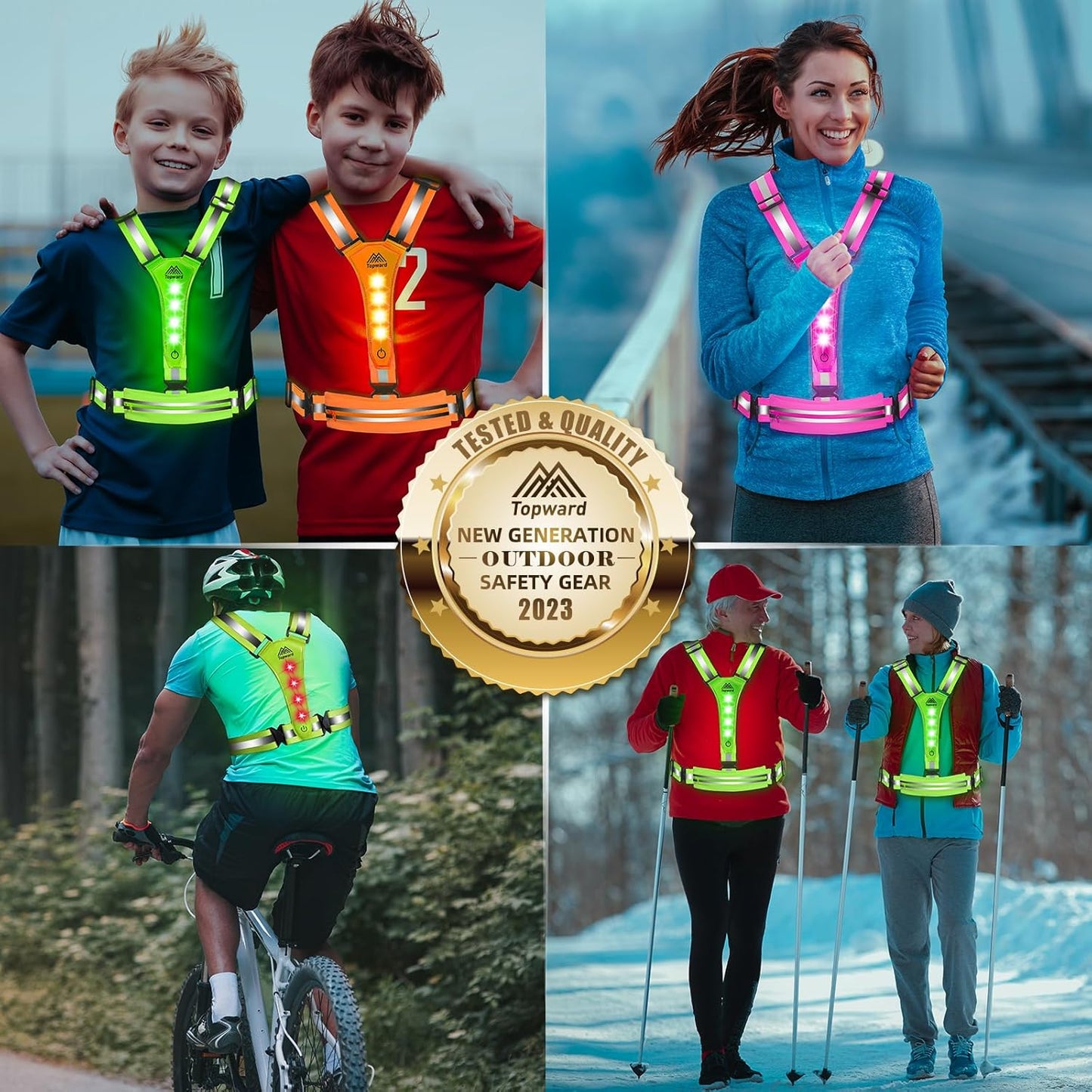 Topward LED Reflective Vest - USB-C Rechargeable Running Gear for Night Safety | Adjustable Size for Runners and Dog Walkers