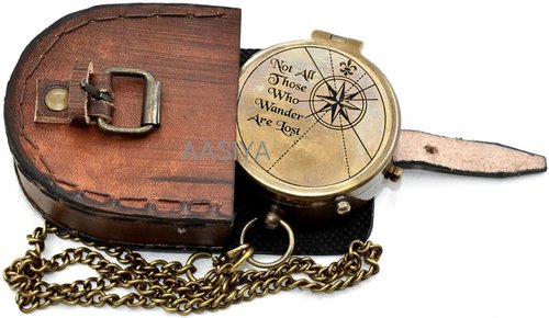 AASIYA Not All Those Who Wander are Lost Brass Gift Engraved Compass with Leather case, Graduation Day Baptism Communion Confirmation Day Motivational LOTR J.R.R. Tolkien