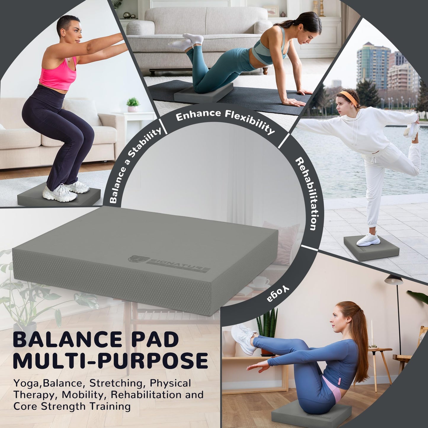 Fitvids Exercise Balance Pad, Non-Slip Cushioned Foam Mat, 15.6"x13"x2.3" Thick, for Physical Therapy, Core Training, Yoga, Pilates, Stability Training & Home Workouts - Grey
