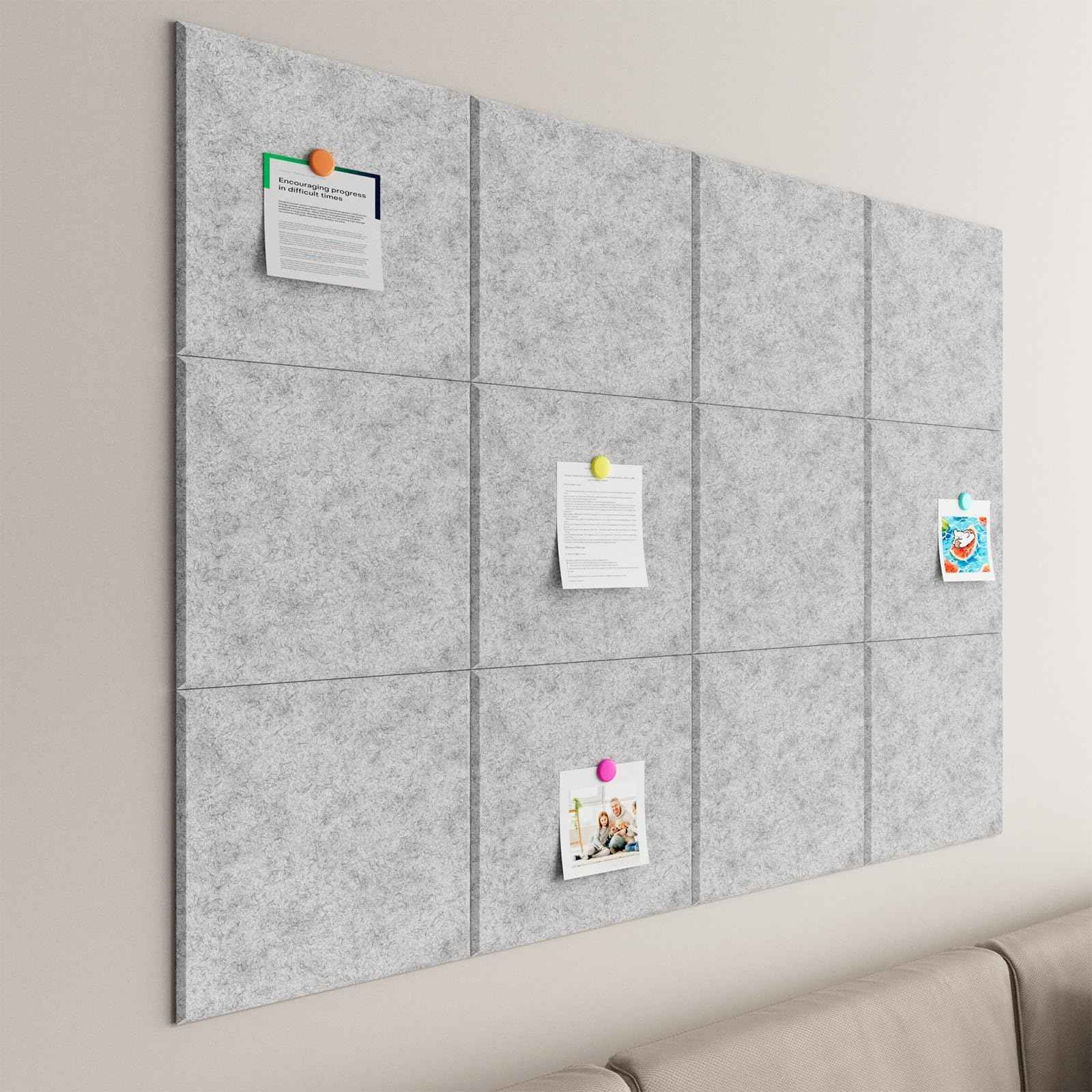 Baysola Large Cork Boards for Walls – 48 x 36 Self Adhesive Felt Wall Tiles, Ideal for Office Wall Organizing Bulletin Board, Easy to Install Cork Boards Felt Board