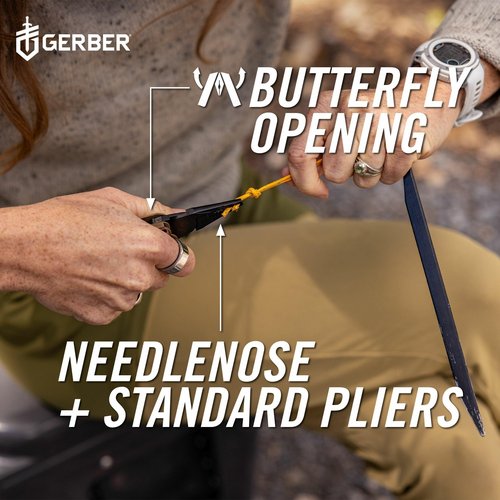 Gerber Gear Stakeout Spark - Multi-Tool Folding Knife for Backpacking, Survival, Camping, Outdoor - Pocket Tool w/Bottle Opener, Tent Stake Puller, Scissors, Tweezers - Coyote Brown