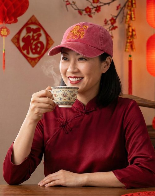 InnoBeta Chinese New Year 2026 Gifts Cap - Year of The Horse - Adjustable Vintage Washed Cotton Embroidered Hat - Deco for Lunar New Year - Red