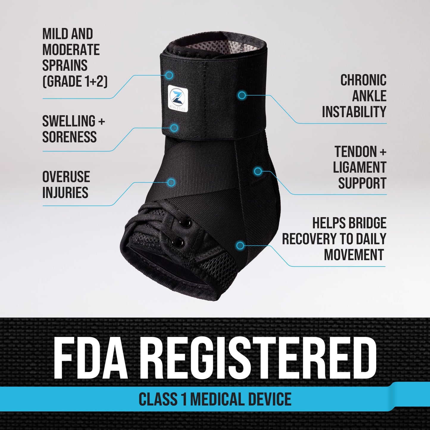 Z ATHLETICS Ankle Brace for Women & Men - Lace Up Adjustable Support with Side Stabilizers for Sprained Ankle, Achilles Tendonitis Relief | Basketball, Volleyball, Running & Sports Recovery
