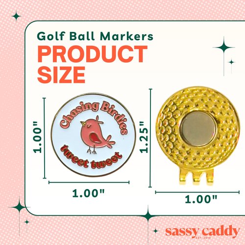 Sassy Caddy Chasing Birdies Golf Ball Marker with Magnetic Hat Clip – Gold-Tone Enamel, 1″ Stylish Ball Spot Marker