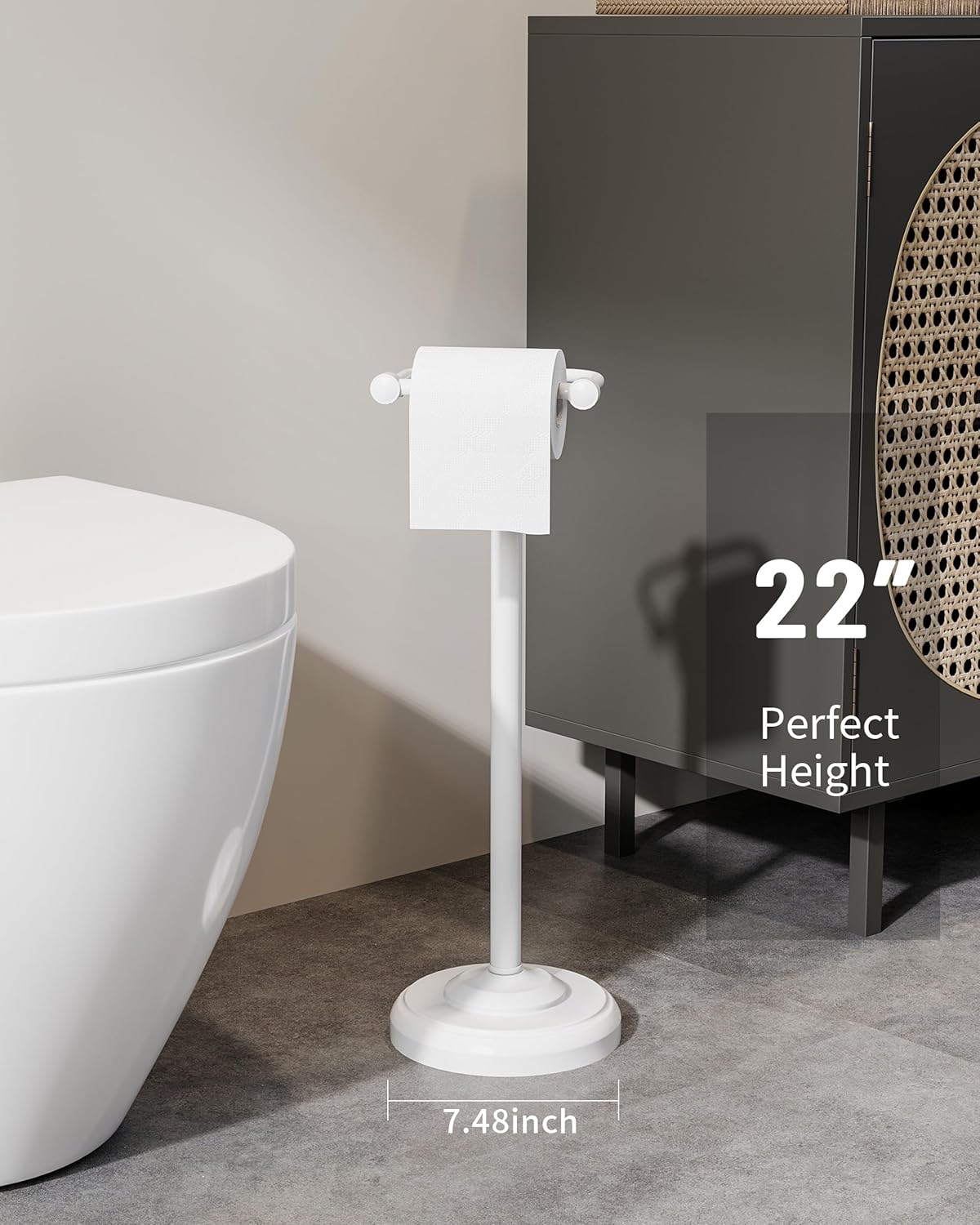 Brushed Nickel Free Standing Toilet Paper Holder with Pivoting Design & Weighted Base