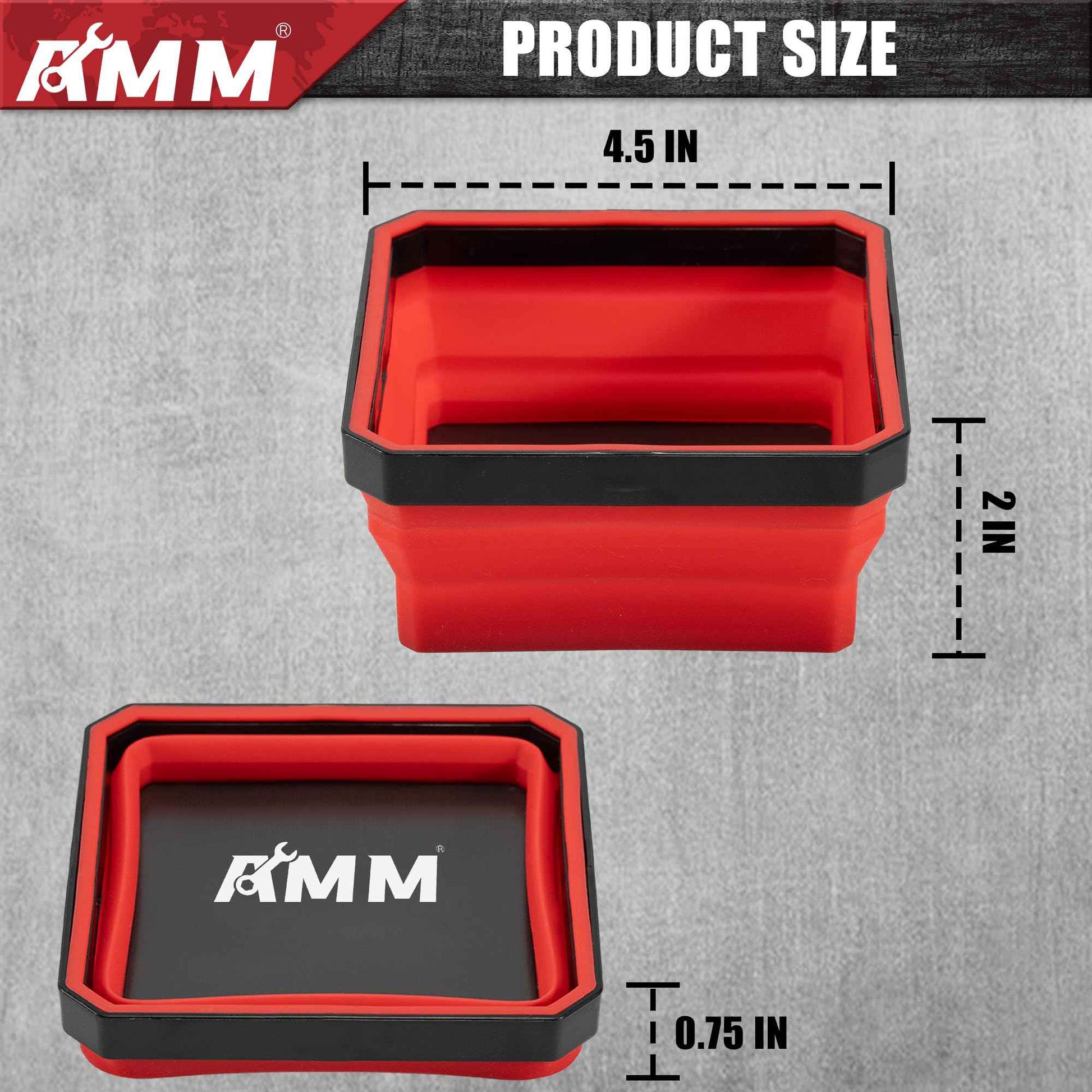 AMM Magnetic Tray, 4 PC Foldable Magnetic Tool Tray Set for Bolts Screws Nuts & Small Metal Parts, Mechanic Tool Present for Men, 4.5 Inch Square (4PC, Red)