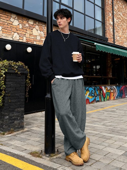 Tapata Men 32" Inseam Fleece Lined Baggy Sweatpants Wide Leg Thermal Casual Lounge Sweat Pants with Pockets Charcoal, L