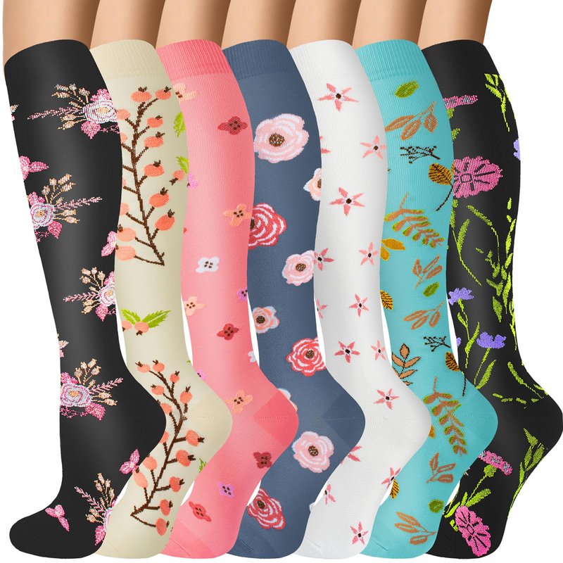 FOFLORA Compression Socks for Women & Men 7 Pairs Knee High Compression Socks 20-30 mmhg Best for Running,Nurse,Travel