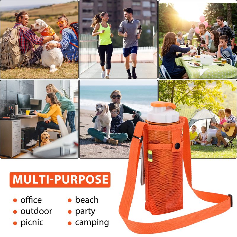 Tainehs Water Bottle Carrier with Adjustable Shoulder Strap - Beach Bag, Dog Sling, Sports Gym Hiking Camping Walking - Black/Pink