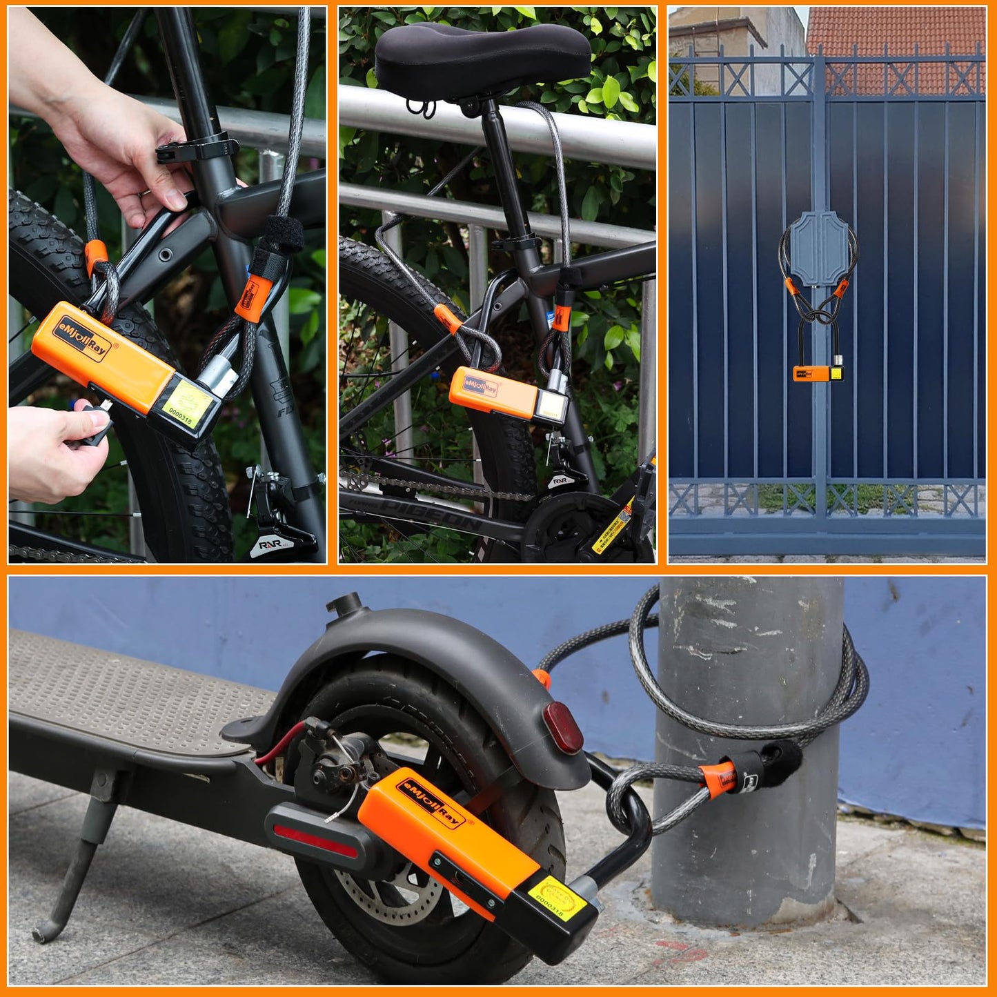 eMjollRay Heavy Duty ‌U Lock‌ for ‌Electric Scooter, Bicycle, Folding Bike‌ -‌10mm x 4ft Security Cable Lock‌ with ‌Keyed Lock & Keychain‌ -Durable Anti-Theft Protection‌ for ‌Outdoor Activities ‌