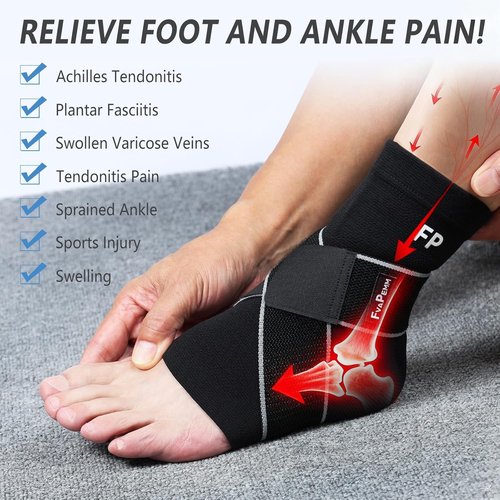 Copper Ankle Brace by Skiennix | 2-Pack Compression Sleeves for Sprains & Plantar Fasciitis - Black, Large