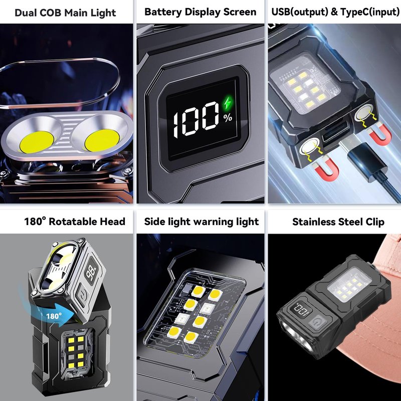 VOHIVI 2Pack Clip On Flashlight - High Lumens Hat Clip Flashlights with Magnetic Base,USB-C Charging Emergency,Outdoor Activities,Camping,Walking Dog