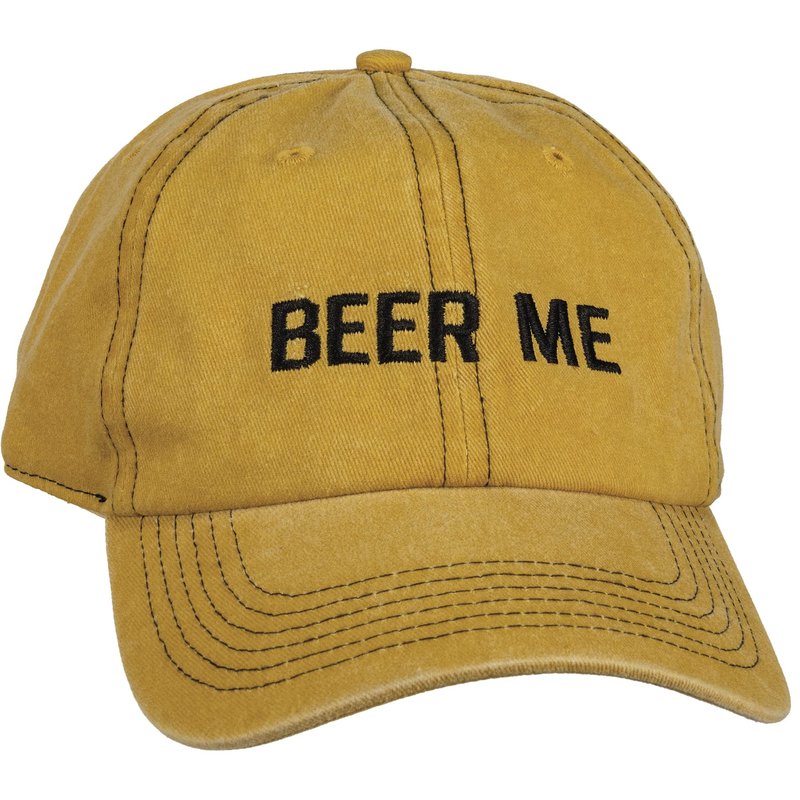 Primitives by Kathy Standard Baseball, Beer Me, Stonewshed Yellow, One Size, Adjustable Metal Buckle