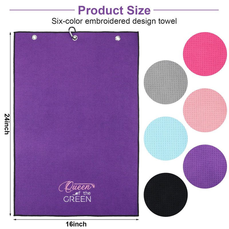 Moukeren 6 Pcs Funny Golf Towel for Women Mom Embroidered Ball Towel Gift Swing Swear 16 x 24 Microfiber Waffle for Golf Bag with Clip Accessories for Grandma Aunt Girlfriend Retirement Present