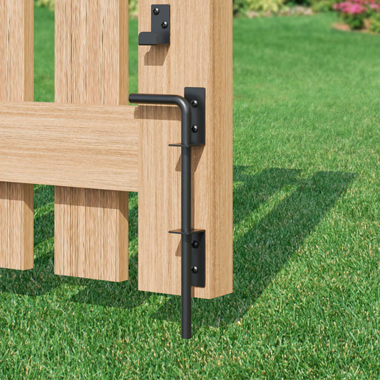 TIBEGOLD 12" Heavy Duty Cane Bolt Gate Drop Rod, Extra Thick Gate Ground Latch Hardware for Wood PVC Vinyl Metal Fences Gates, Wrought Iron Doors Stopper Gate Latches, Black Finish, 1 Pack