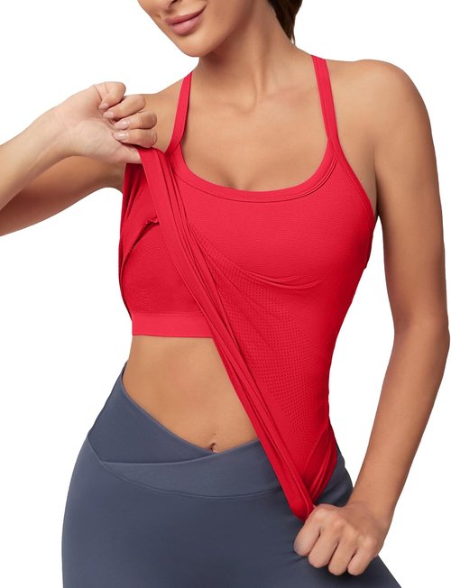 MathCat Workout Tank Tops - Women's Sleeveless Gym Shirts with Built-In Bra | Seamless Racerback Design