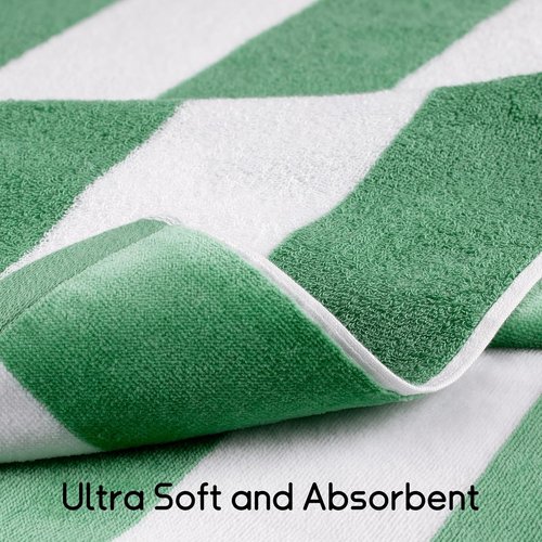 Cabanana Large Oversized Beach Towel - Soft Green Striped Cotton Pool Towel, 35 x 70 Inch